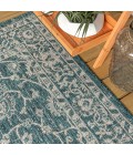 SANTA MONICA Area Rug Palazzo Vine and Border Textured Weave Teal/Gray 5' Round Indoor/Outdoor Area Rug