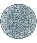 SANTA MONICA Area Rug Palazzo Vine and Border Textured Weave Teal/Gray 5' Round Indoor/Outdoor Area Rug