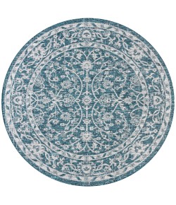 Jonathany Santa Monica SMB103B Teal/Gray Area Rug 5 ft. 3 in. X 5 ft. 3 in. Round