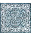 Palazzo Vine and Border Textured Weave Teal/Gray 5' Square Indoor/Outdoor Area Rug