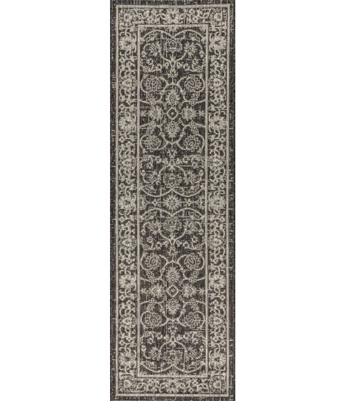 Palazzo Vine and Border Textured Weave Black/Gray 2 ft. x 8 ft. Indoor/Outdoor Runner Rug