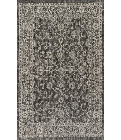 SANTA MONICA Area Rug Palazzo Vine and Border Textured Weave Black/Gray 4 ft. x 6 ft. Indoor/Outdoor Area Rug