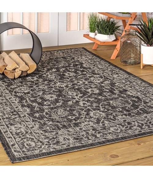 SANTA MONICA Area Rug Palazzo Vine and Border Textured Weave Black/Gray 4 ft. x 6 ft. Indoor/Outdoor Area Rug