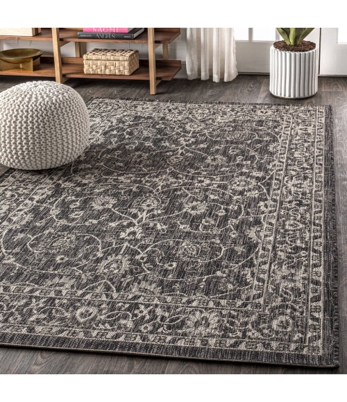 SANTA MONICA Area Rug Palazzo Vine and Border Textured Weave Black/Gray 4 ft. x 6 ft. Indoor/Outdoor Area Rug