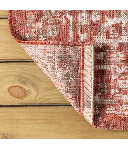 SANTA MONICA Area Rug Malta Bohemian Medallion Textured Weave Red/Taupe 5' Square Indoor/Outdoor Area Rug
