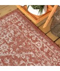 SANTA MONICA Area Rug Malta Bohemian Medallion Textured Weave Red/Taupe 5' Square Indoor/Outdoor Area Rug