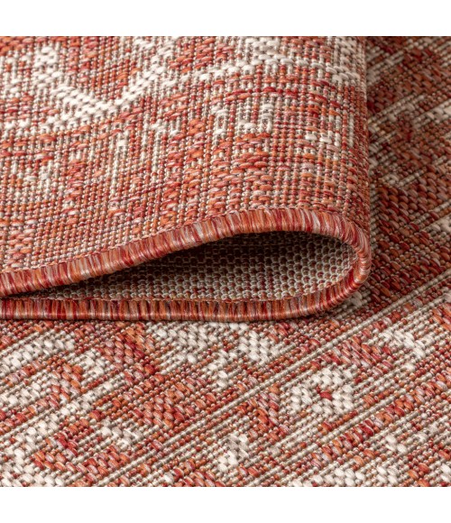 SANTA MONICA Area Rug Malta Bohemian Medallion Textured Weave Red/Taupe 5' Square Indoor/Outdoor Area Rug
