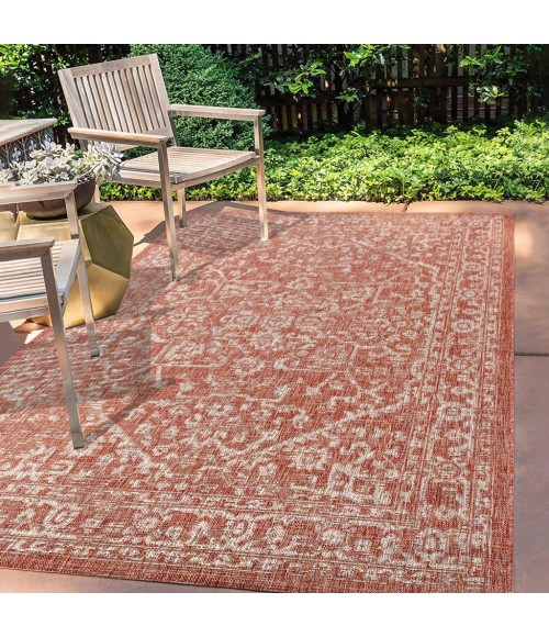 SANTA MONICA Area Rug Malta Bohemian Medallion Textured Weave Red/Taupe 4 ft. x 6 ft. Indoor/Outdoor Area Rug