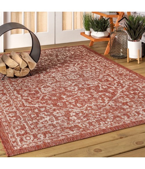 SANTA MONICA Area Rug Malta Bohemian Medallion Textured Weave Red/Taupe 4 ft. x 6 ft. Indoor/Outdoor Area Rug