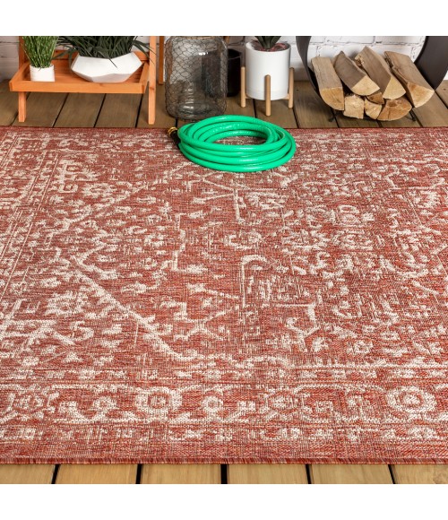 SANTA MONICA Area Rug Malta Bohemian Medallion Textured Weave Red/Taupe 4 ft. x 6 ft. Indoor/Outdoor Area Rug