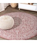 Malta Bohemian Medallion Textured Weave Red/Taupe 5' Round Indoor/Outdoor Area Rug