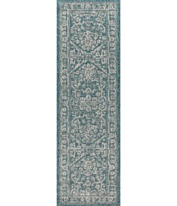 Jonathany Santa Monica SMB104B Teal/Gray Area Rug 2 ft. 2 in. X 8 ft. Runner