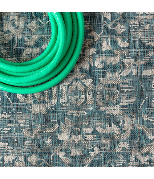 SANTA MONICA Area Rug Malta Bohemian Medallion Textured Weave Teal/Gray 3 ft. x 5 ft. Indoor/Outdoor Area Rug