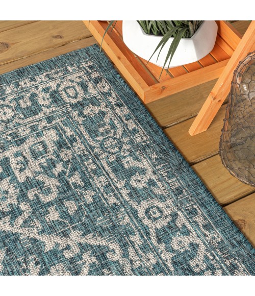 SANTA MONICA Area Rug Malta Bohemian Medallion Textured Weave Teal/Gray 3 ft. x 5 ft. Indoor/Outdoor Area Rug