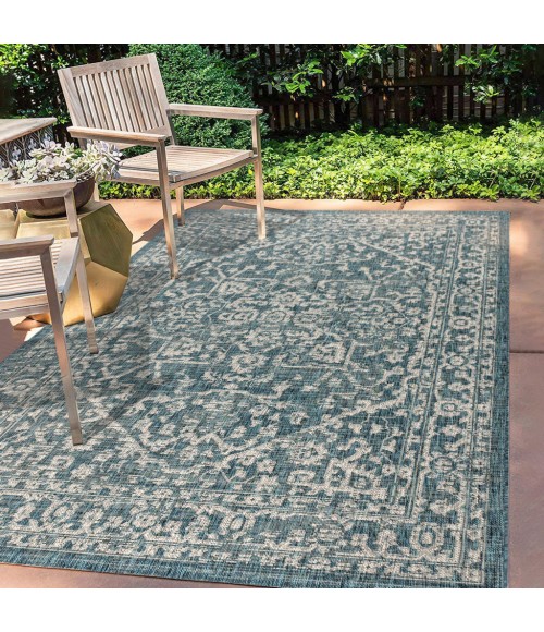 SANTA MONICA Area Rug Malta Bohemian Medallion Textured Weave Teal/Gray 3 ft. x 5 ft. Indoor/Outdoor Area Rug