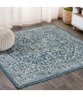 SANTA MONICA Area Rug Malta Bohemian Medallion Textured Weave Teal/Gray 5' Square Indoor/Outdoor Area Rug
