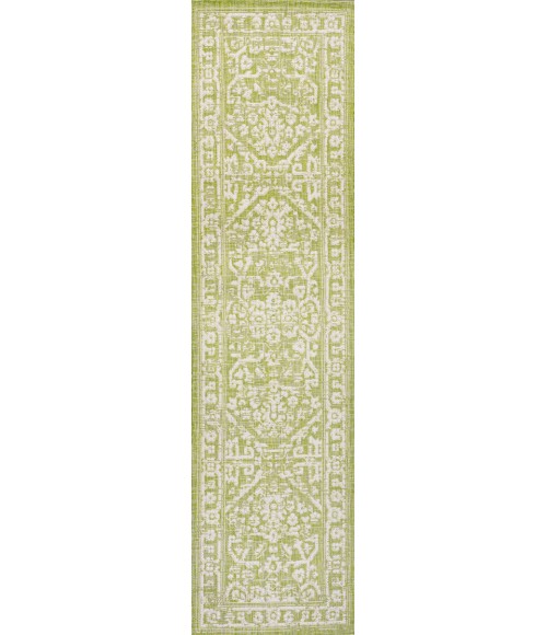 SANTA MONICA Area Rug Malta Bohemian Medallion Textured Weave Green/Cream 2 ft. x 10 ft. Indoor/Outdoor Runner Rug