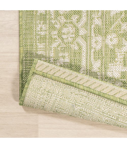 SANTA MONICA Area Rug Malta Bohemian Medallion Textured Weave Green/Cream 2 ft. x 10 ft. Indoor/Outdoor Runner Rug