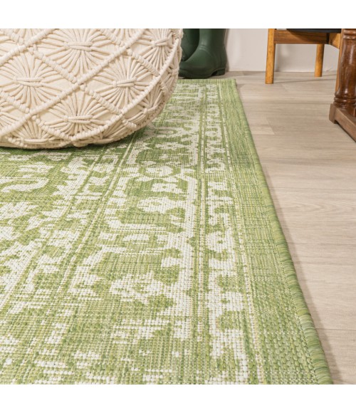 SANTA MONICA Area Rug Malta Bohemian Medallion Textured Weave Green/Cream 2 ft. x 10 ft. Indoor/Outdoor Runner Rug