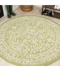SANTA MONICA Area Rug Malta Bohemian Medallion Textured Weave Green/Cream 5' Round Indoor/Outdoor Area Rug