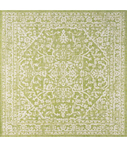 SANTA MONICA Area Rug Malta Bohemian Medallion Textured Weave Green/Cream 5' Square Indoor/Outdoor Area Rug