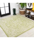 SANTA MONICA Area Rug Malta Bohemian Medallion Textured Weave Green/Cream 5' Square Indoor/Outdoor Area Rug