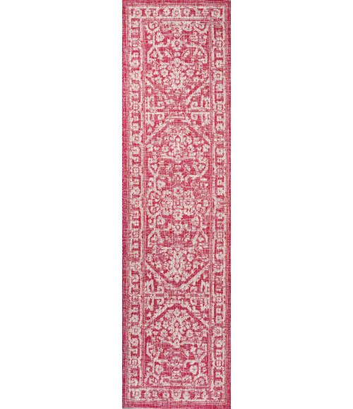 SANTA MONICA Area Rug Malta Bohemian Medallion Textured Weave Fuchsia/Light Gray 2 ft. x 8 ft. Indoor/Outdoor Runner Rug