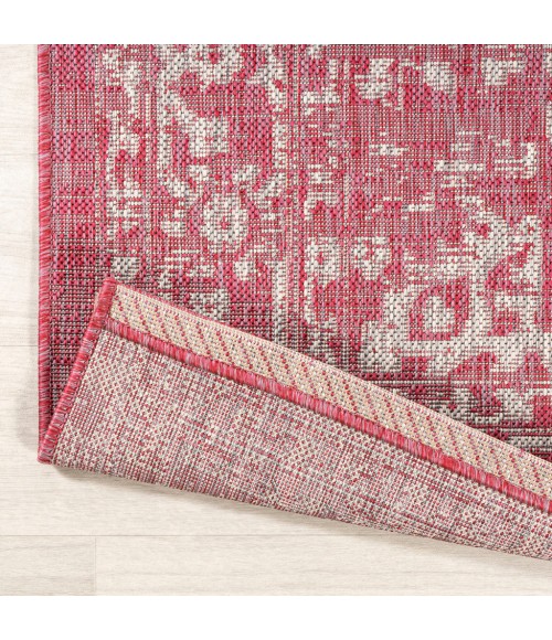 SANTA MONICA Area Rug Malta Bohemian Medallion Textured Weave Fuchsia/Light Gray 5' Square Indoor/Outdoor Area Rug