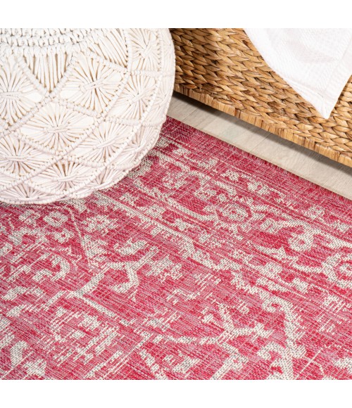 SANTA MONICA Area Rug Malta Bohemian Medallion Textured Weave Fuchsia/Light Gray 5' Square Indoor/Outdoor Area Rug