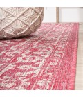 SANTA MONICA Area Rug Malta Bohemian Medallion Textured Weave Fuchsia/Light Gray 5' Square Indoor/Outdoor Area Rug