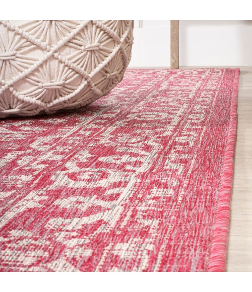 SANTA MONICA Area Rug Malta Bohemian Medallion Textured Weave Fuchsia/Light Gray 5' Square Indoor/Outdoor Area Rug
