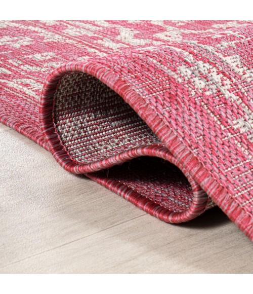SANTA MONICA Area Rug Malta Bohemian Medallion Textured Weave Fuchsia/Light Gray 5' Square Indoor/Outdoor Area Rug