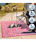 SANTA MONICA Area Rug Malta Bohemian Medallion Textured Weave Fuchsia/Light Gray 5' Square Indoor/Outdoor Area Rug