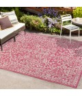 SANTA MONICA Area Rug Malta Bohemian Medallion Textured Weave Fuchsia/Light Gray 9 ft. x 12 ft. Indoor/Outdoor Area Rug
