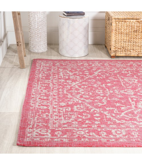 SANTA MONICA Area Rug Malta Bohemian Medallion Textured Weave Fuchsia/Light Gray 9 ft. x 12 ft. Indoor/Outdoor Area Rug
