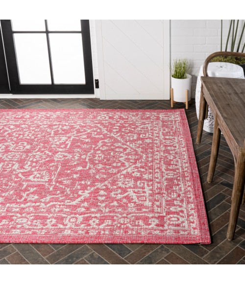 SANTA MONICA Area Rug Malta Bohemian Medallion Textured Weave Fuchsia/Light Gray 9 ft. x 12 ft. Indoor/Outdoor Area Rug