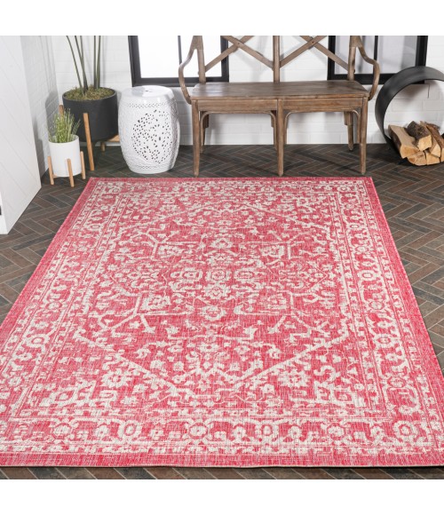 SANTA MONICA Area Rug Malta Bohemian Medallion Textured Weave Fuchsia/Light Gray 9 ft. x 12 ft. Indoor/Outdoor Area Rug