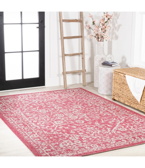 SANTA MONICA Area Rug Malta Bohemian Medallion Textured Weave Fuchsia/Light Gray 9 ft. x 12 ft. Indoor/Outdoor Area Rug