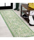 SANTA MONICA Area Rug Malta Bohemian Medallion Textured Weave Cream/Green 2 ft. x 8 ft. Indoor/Outdoor Runner Rug
