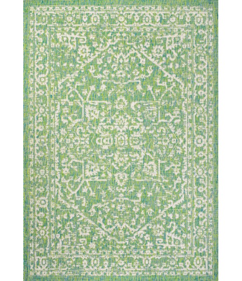 Malta Bohemian Medallion Textured Weave Cream/Green 9 ft. x 12 ft. Indoor/Outdoor Area Rug