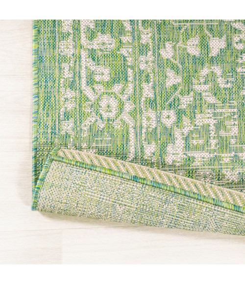 SANTA MONICA Area Rug Malta Bohemian Medallion Textured Weave Cream/Green 5' Round Indoor/Outdoor Area Rug