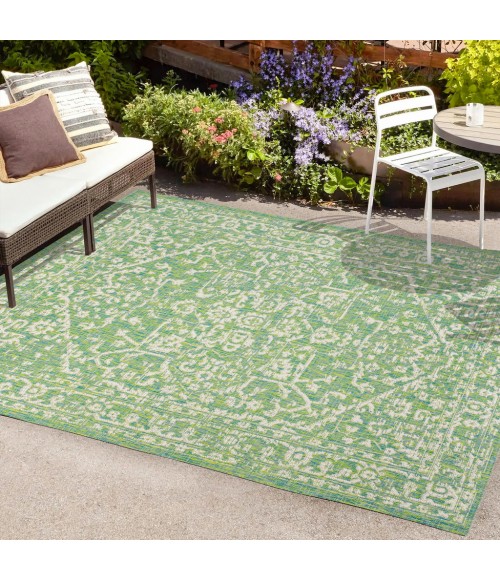 Malta Bohemian Medallion Textured Weave Cream/Green 9 ft. x 12 ft. Indoor/Outdoor Area Rug
