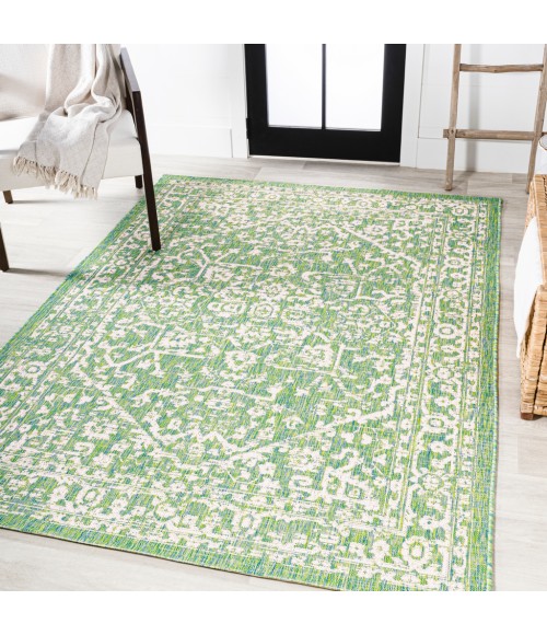 Malta Bohemian Medallion Textured Weave Cream/Green 9 ft. x 12 ft. Indoor/Outdoor Area Rug