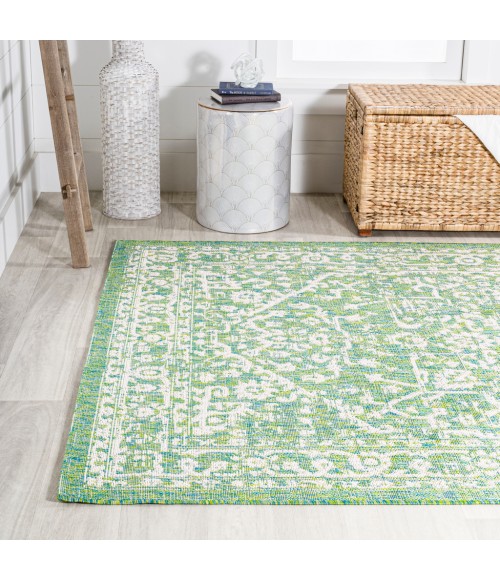 Malta Bohemian Medallion Textured Weave Cream/Green 9 ft. x 12 ft. Indoor/Outdoor Area Rug