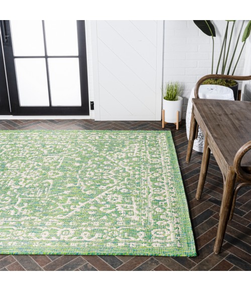 Malta Bohemian Medallion Textured Weave Cream/Green 9 ft. x 12 ft. Indoor/Outdoor Area Rug