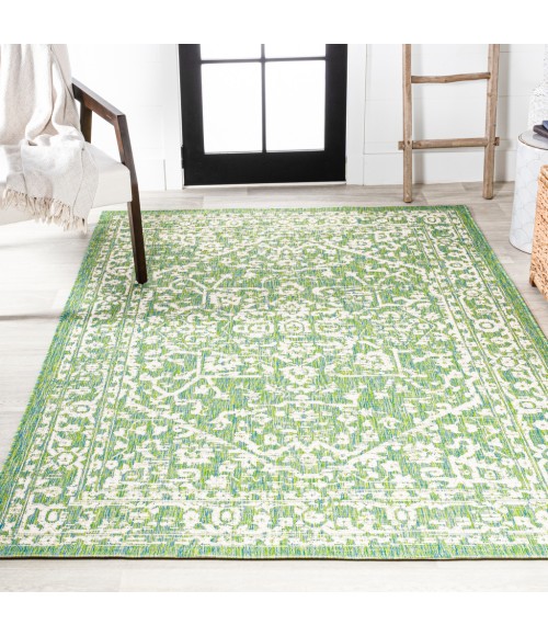 Malta Bohemian Medallion Textured Weave Cream/Green 9 ft. x 12 ft. Indoor/Outdoor Area Rug