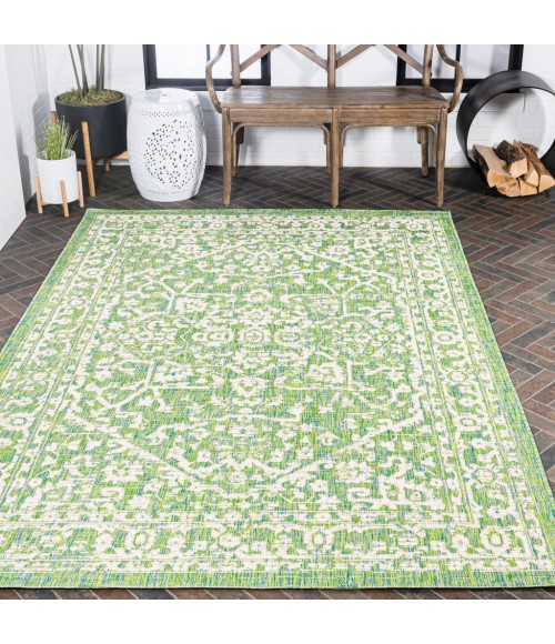 Malta Bohemian Medallion Textured Weave Cream/Green 9 ft. x 12 ft. Indoor/Outdoor Area Rug