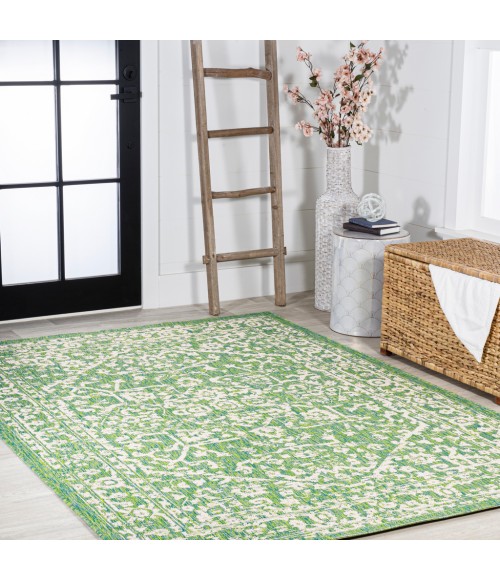 Malta Bohemian Medallion Textured Weave Cream/Green 9 ft. x 12 ft. Indoor/Outdoor Area Rug