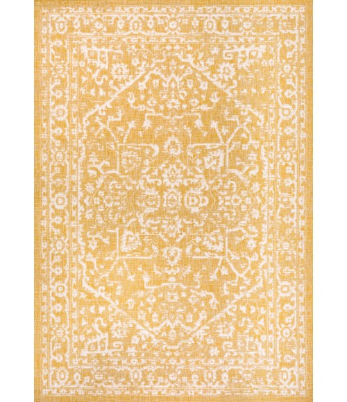 SANTA MONICA Area Rug Malta Bohemian Medallion Textured Weave Yellow/Cream 5 ft. x 8 ft. Indoor/Outdoor Area Rug