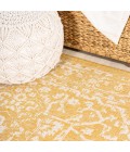 SANTA MONICA Area Rug Malta Bohemian Medallion Textured Weave Yellow/Cream 5' Square Indoor/Outdoor Area Rug